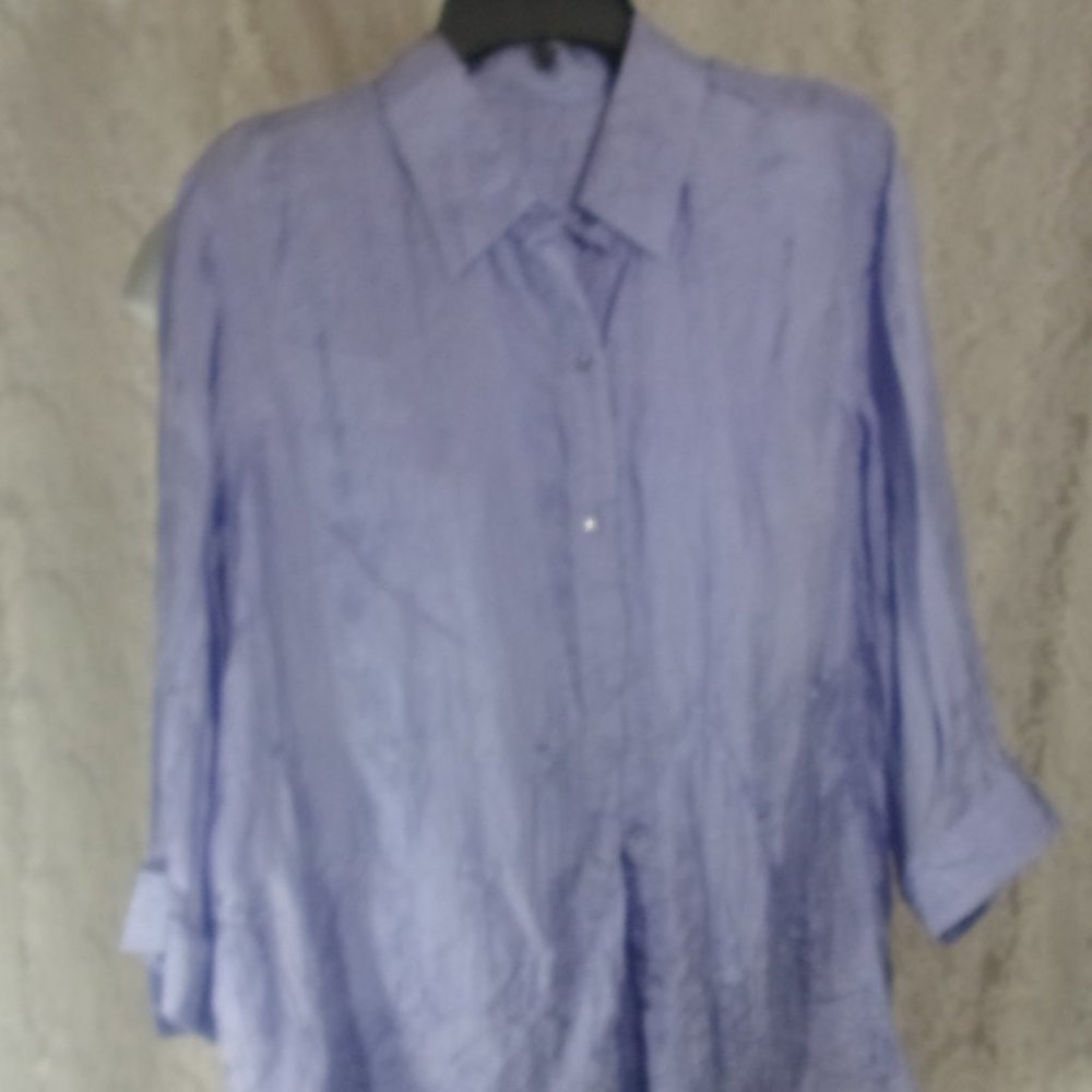 Coldwater Creek Silk Periwinkle Silk Blouse w/ Embroidery